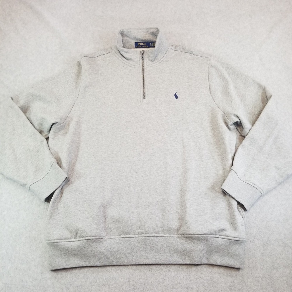 Polo Ralph Lauren Sweater Mens Extra Large Grey 1/4 Zip Fleece Mock Neck Pony